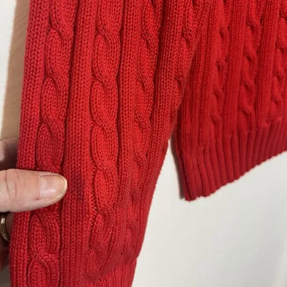 Ralph Lauren Women Sweater Cardigan Cable Knit Large Petite Red Christmas - Picture 12 of 13